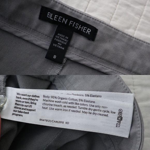 Eileen Fisher Size 8 Organic Cotton Cropped Pants Stretch Zinc Gray Flat Front - Picture 4 of 10